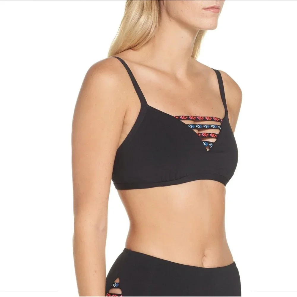 NWT Seafolly Desert Tribe‎ Underwire Bikini Top Black [SZ 6DD US/ 10DD AU]